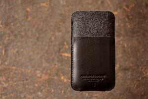 IPHONE WALLET grey wool felt + BLACK leather